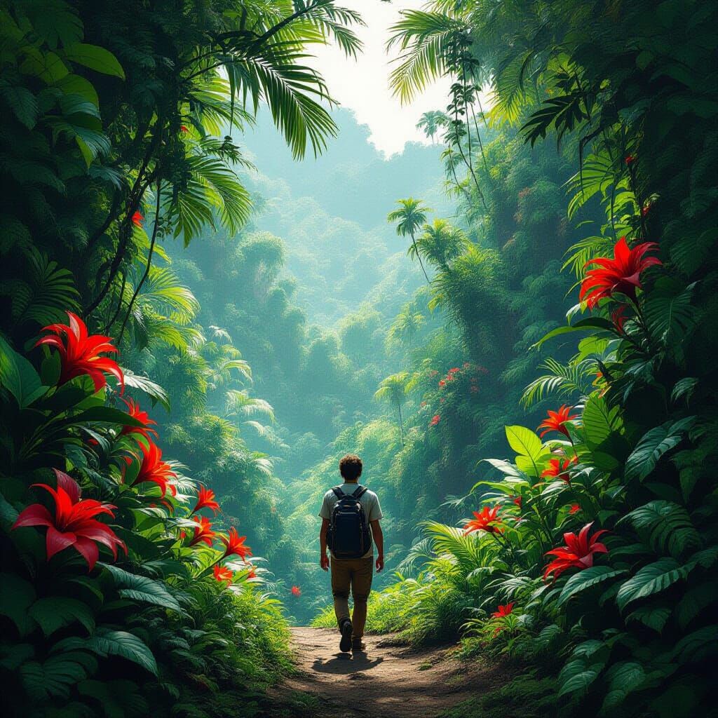 Tropical Jungle Walk: Matte Painting in Psychedelic Style