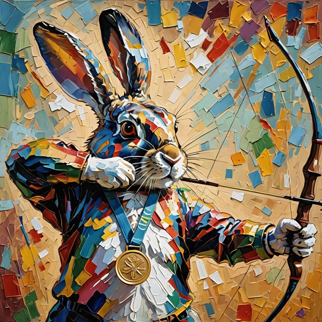 Rabbit Archer Wins Gold Medal as Impasto Painting