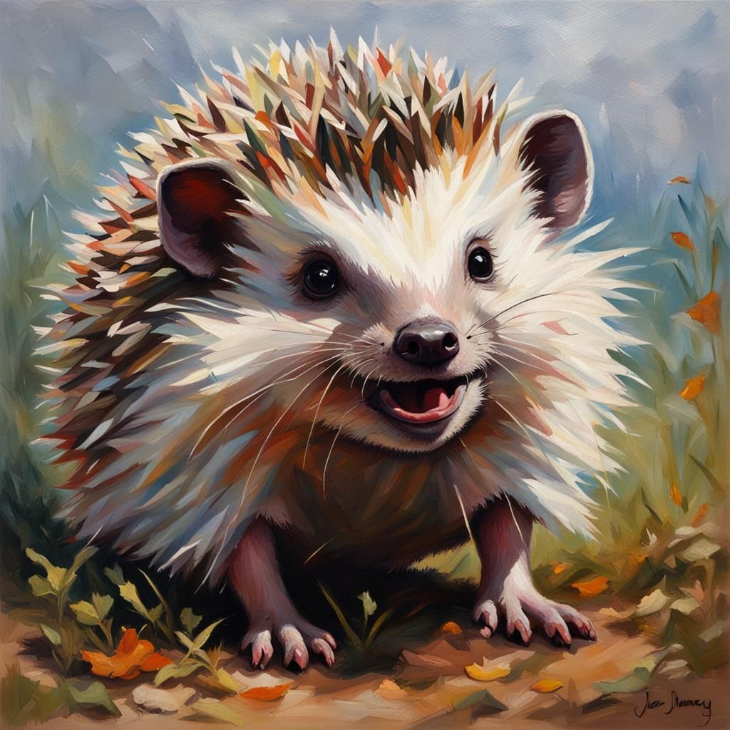 Happy Hedgehog Oil Painting