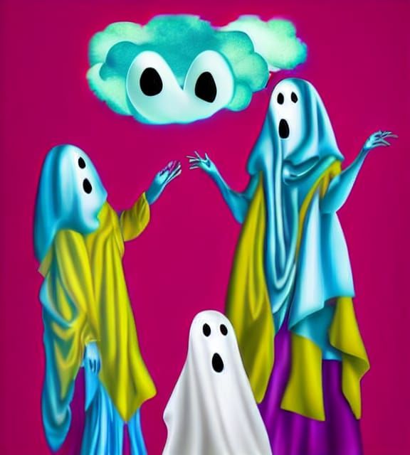 happy ghosts under a cloud baroque colorful beautiful