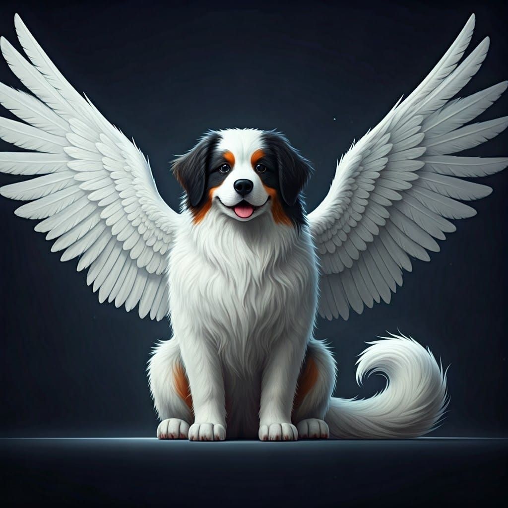 Winged White Bernese Dog in Anime Style