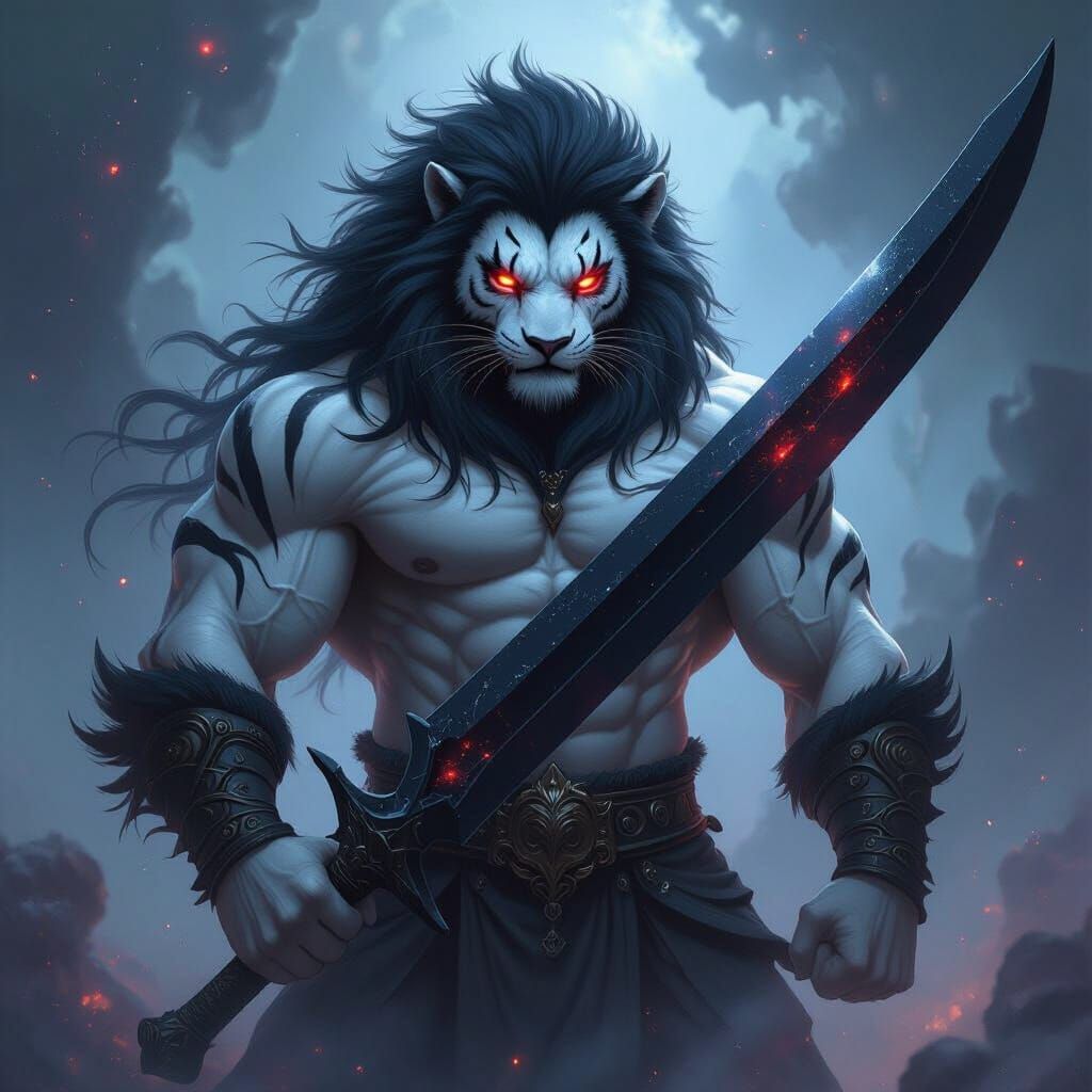 Cosmic Warrior Lion-Tiger Hybrid with Galactic Eyes