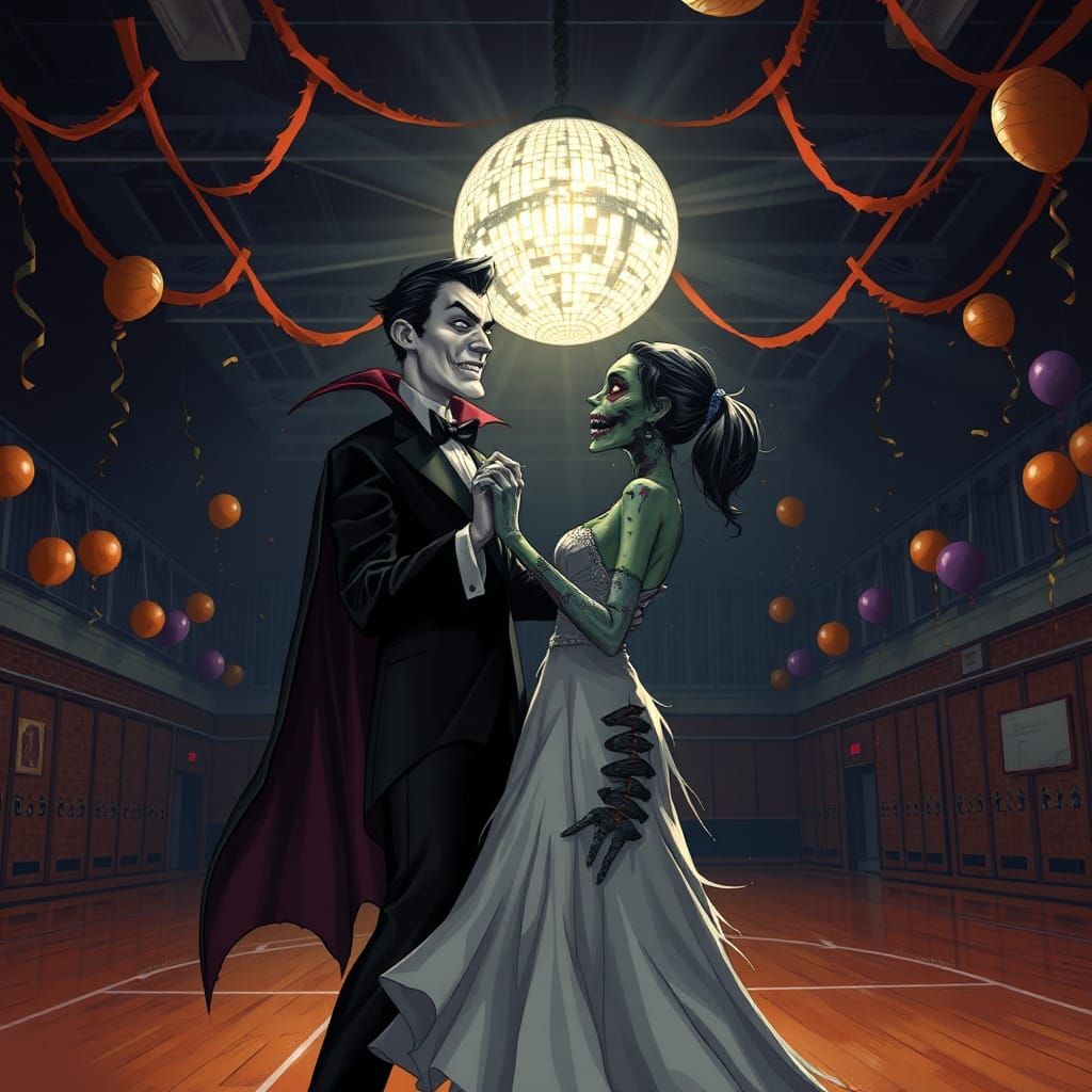 Vampire and Zombie Dance at Monster Formal