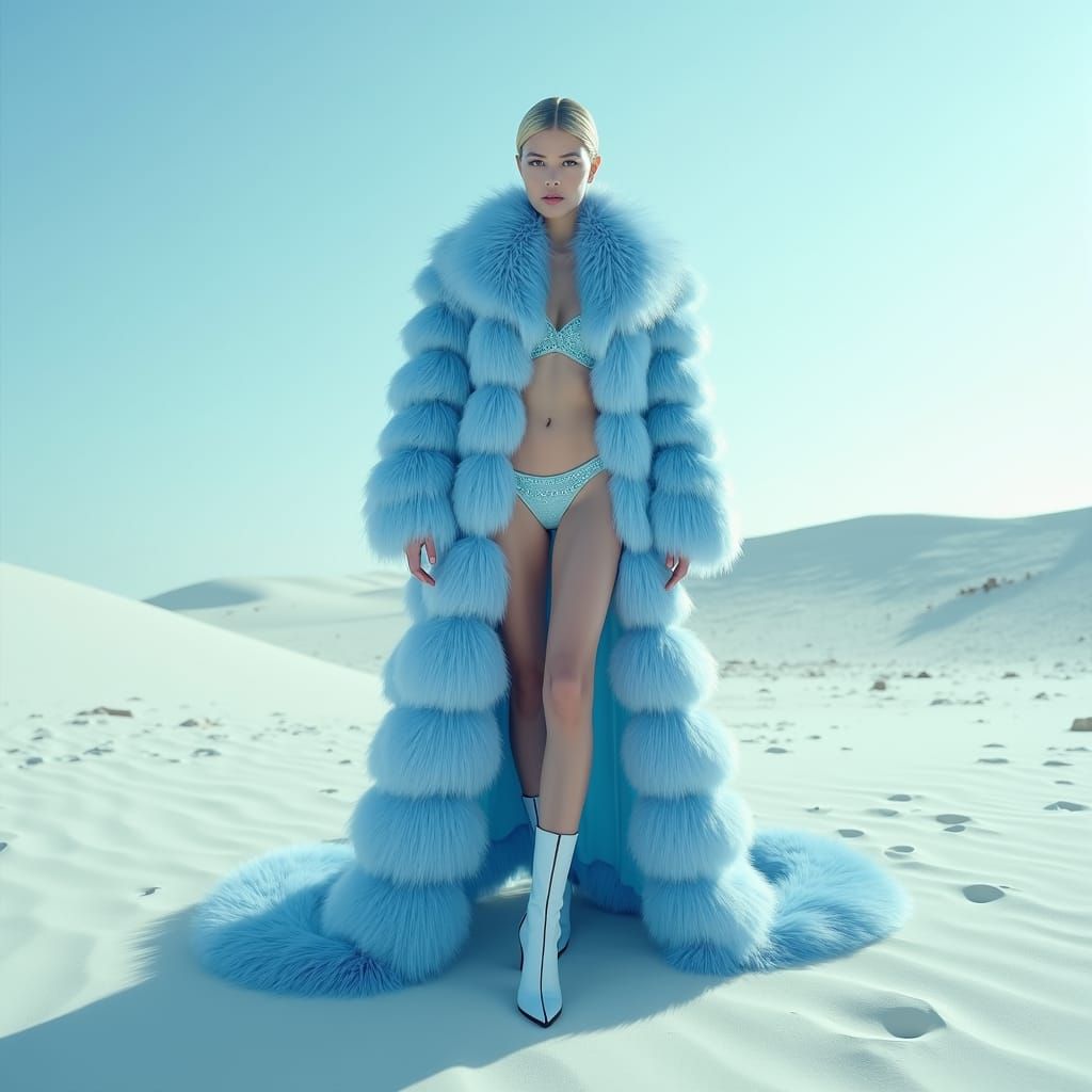 Goddess in Blue Desert, Hyperrealistic Digital Art