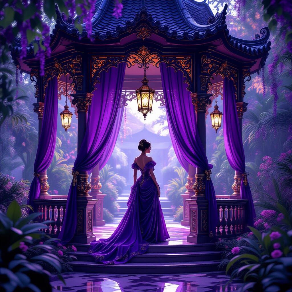 Baroque Garden Pavilion in Dominant Purple Tones
