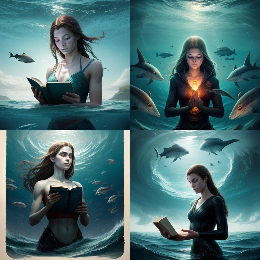 Ocean Meditation: Woman and Marine Life