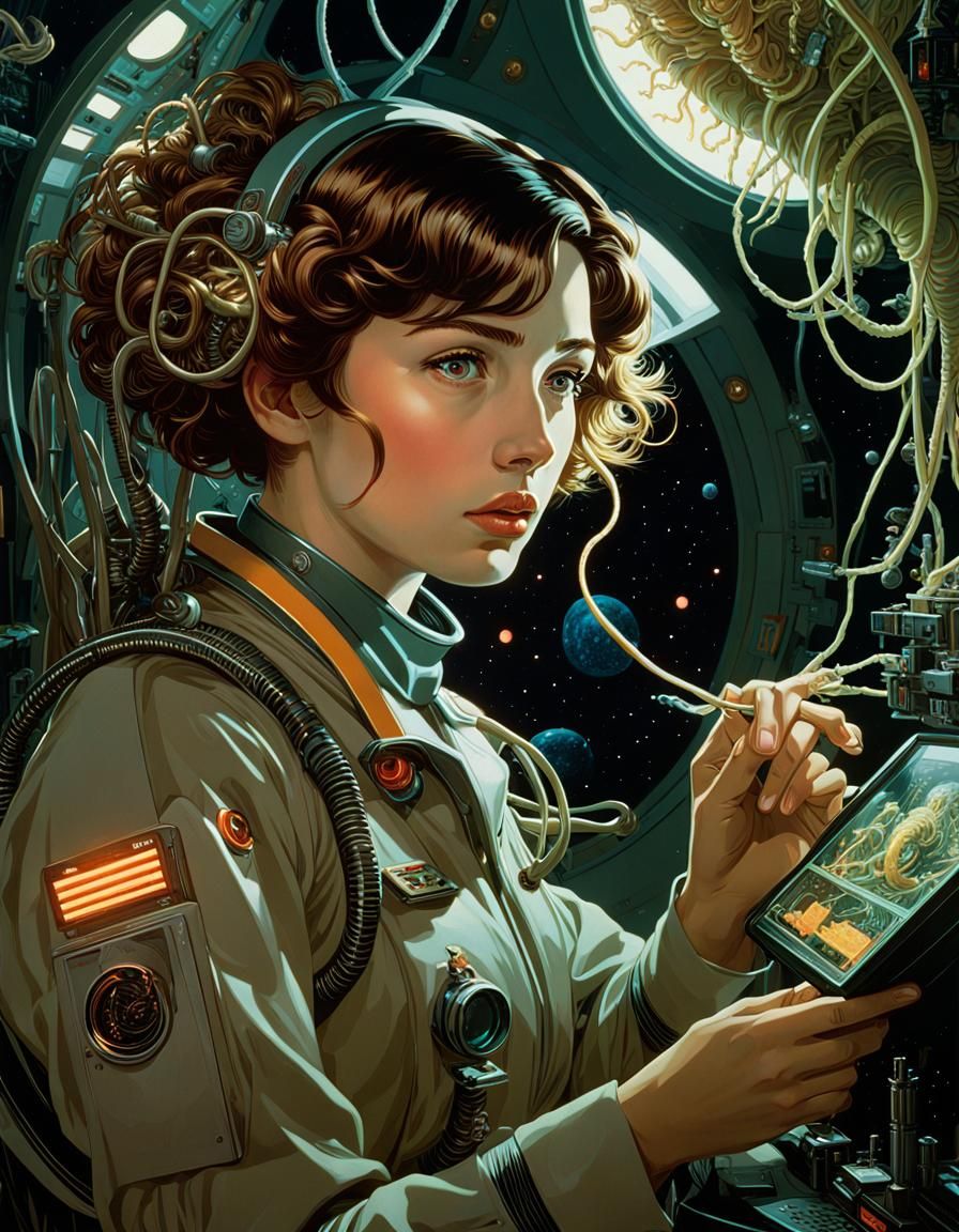 Worried Space Pilot with Parasitic Worms: Art Nouveau