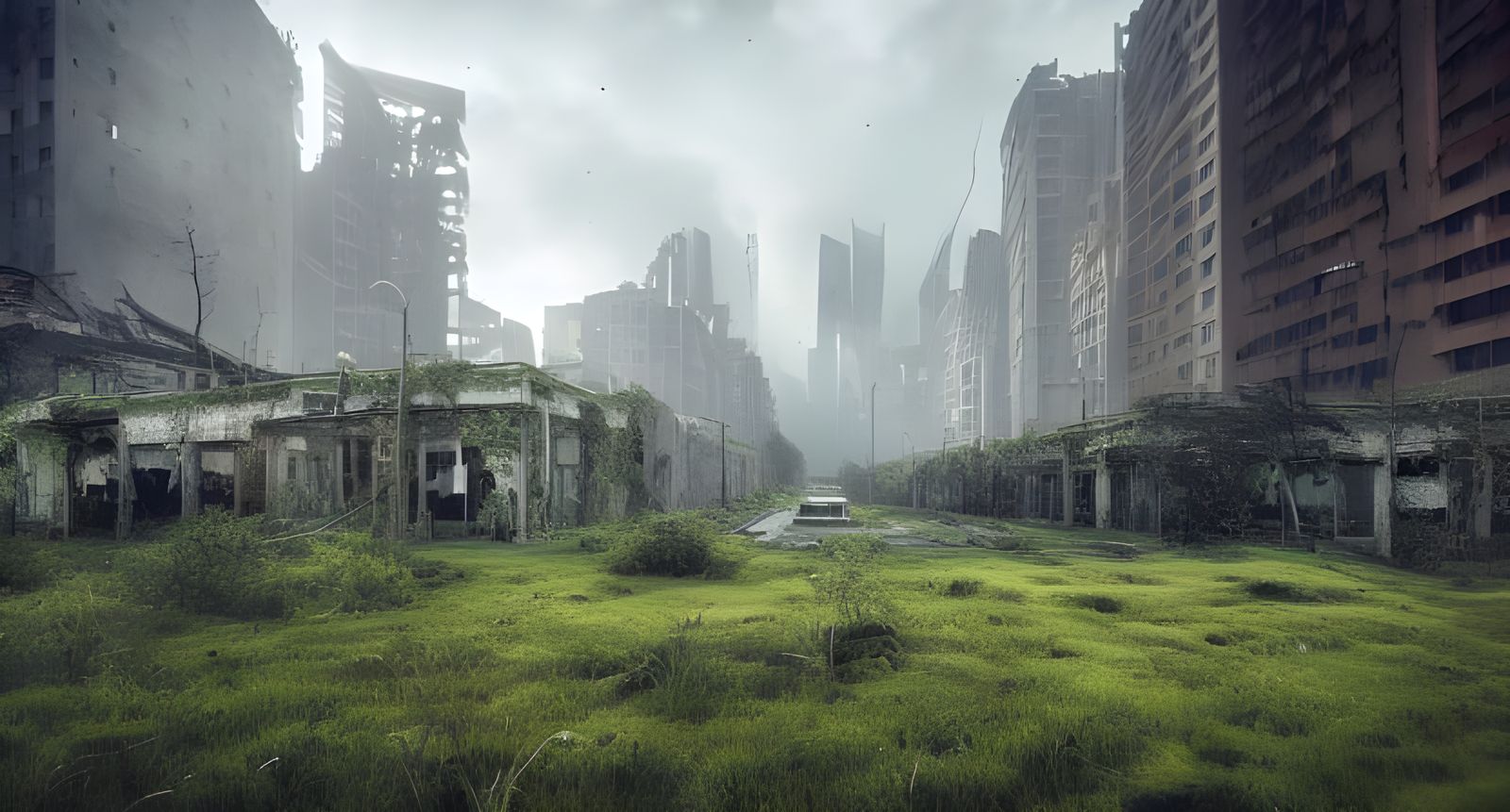 Overgrown Post-Apocalyptic City Landscape in 8K