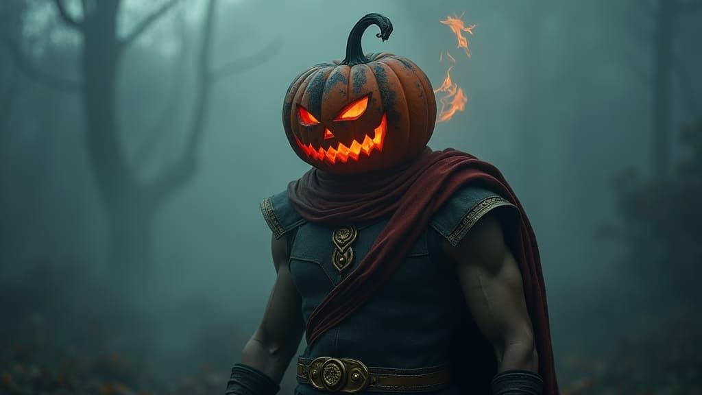 Ominous Figure Emerges with Burning Pumpkin Head