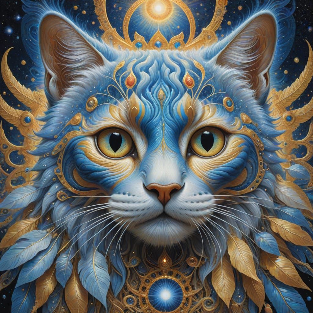 Ethereal Celestial Cat in Iridescent Astral Background