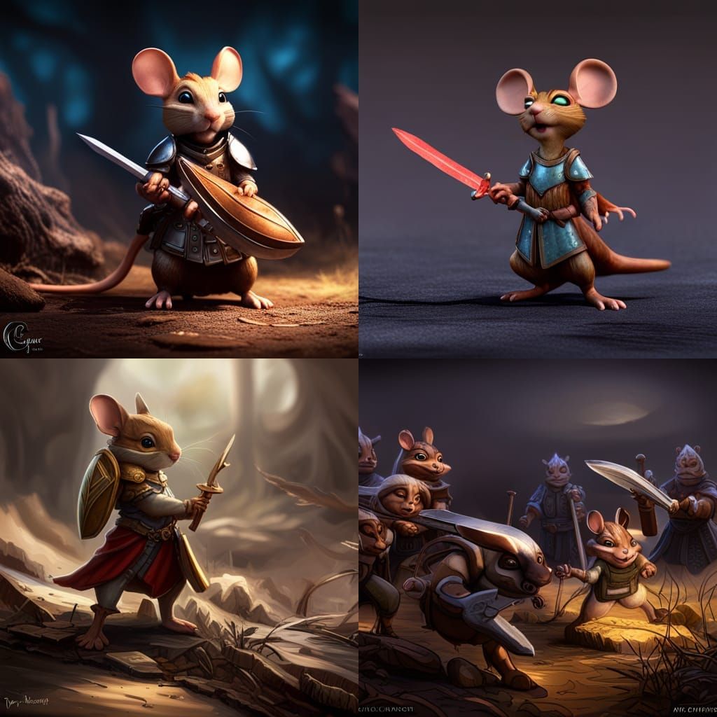 Armored Mouse Leading Charge, Dark Fantasy Concept Art