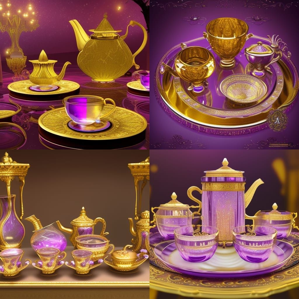 Victorian Ametrine Crystal Tea Set in Hyperrealism