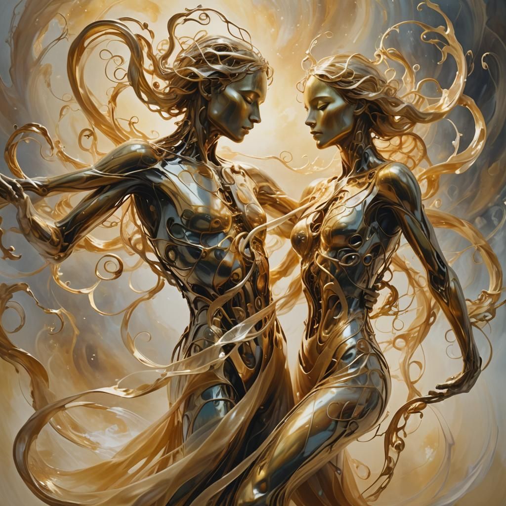 Entwined Figures in Perpetual Dance: Surrealist Art