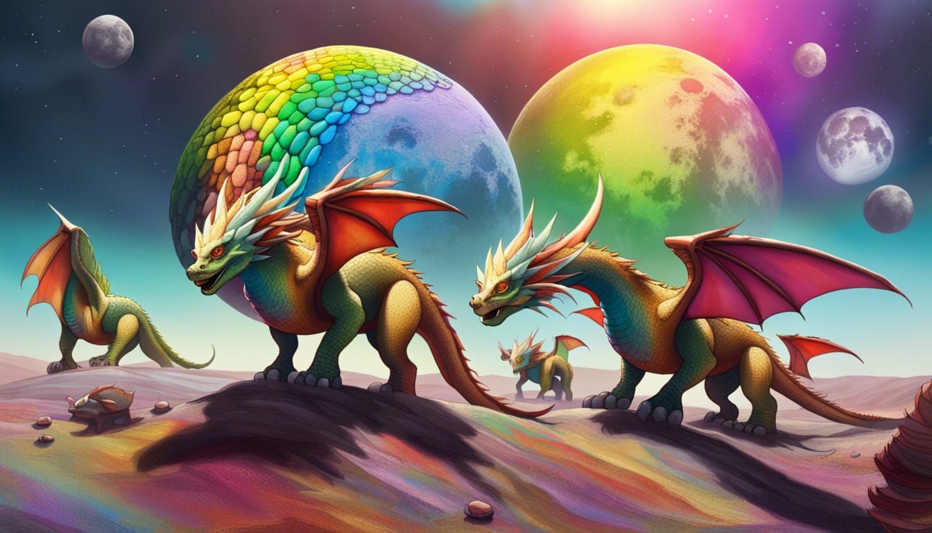 Hyperrealistic Moon Dragons Explore Lunar Territory