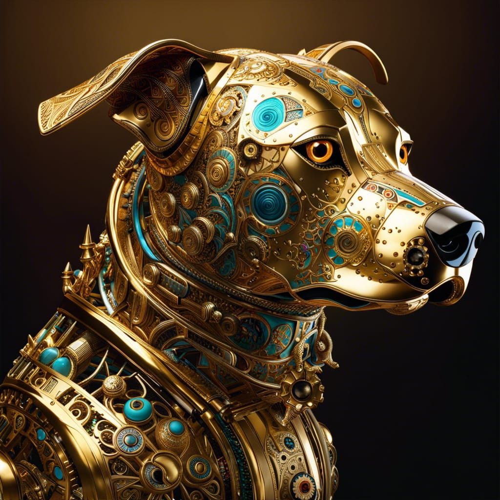 Gold Filigree Robot Dog in Digital Art Style