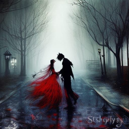 Creepy Lovers Dancing: Mixed-Media Fine Art