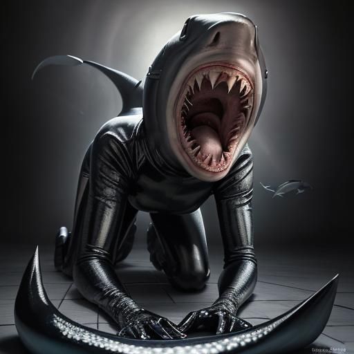 Shark-Mouthed Woman in Latex: Body Horror Photography