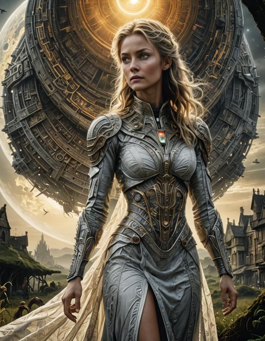 Alien UFO Over Burning Field Viewed by Medieval Warrior