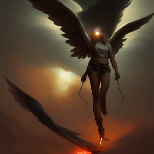 Lady Justice Angel Descends in Meteor Storm