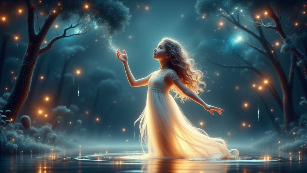 Child in Enchanted Forest Under Starlit Sky