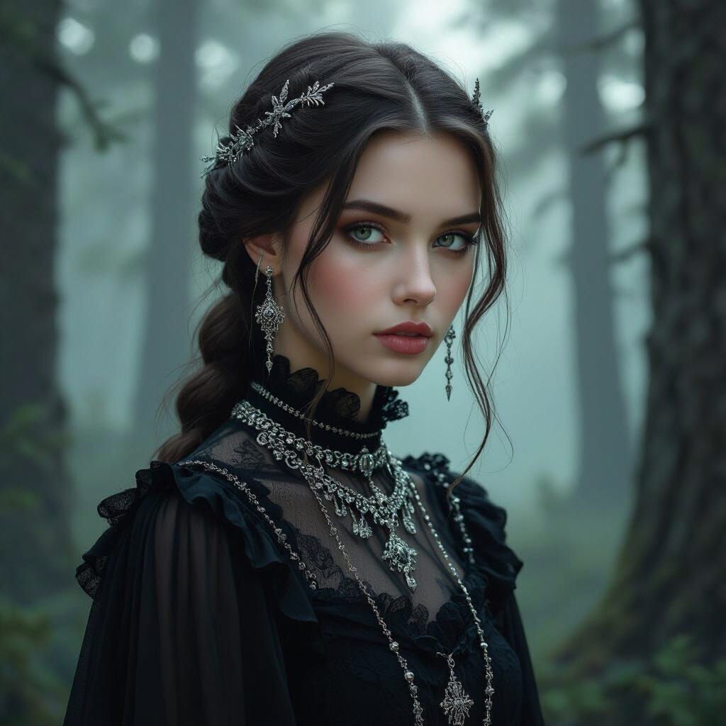 Mystical Finland Girl in Gothic Forest Attire