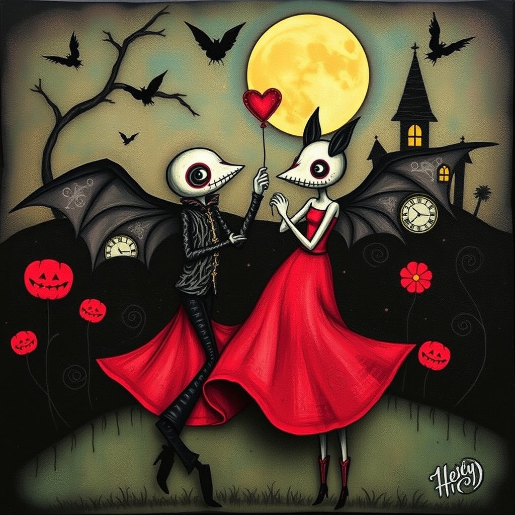 Surreal Dancing Duo in Whimsical Peca Art