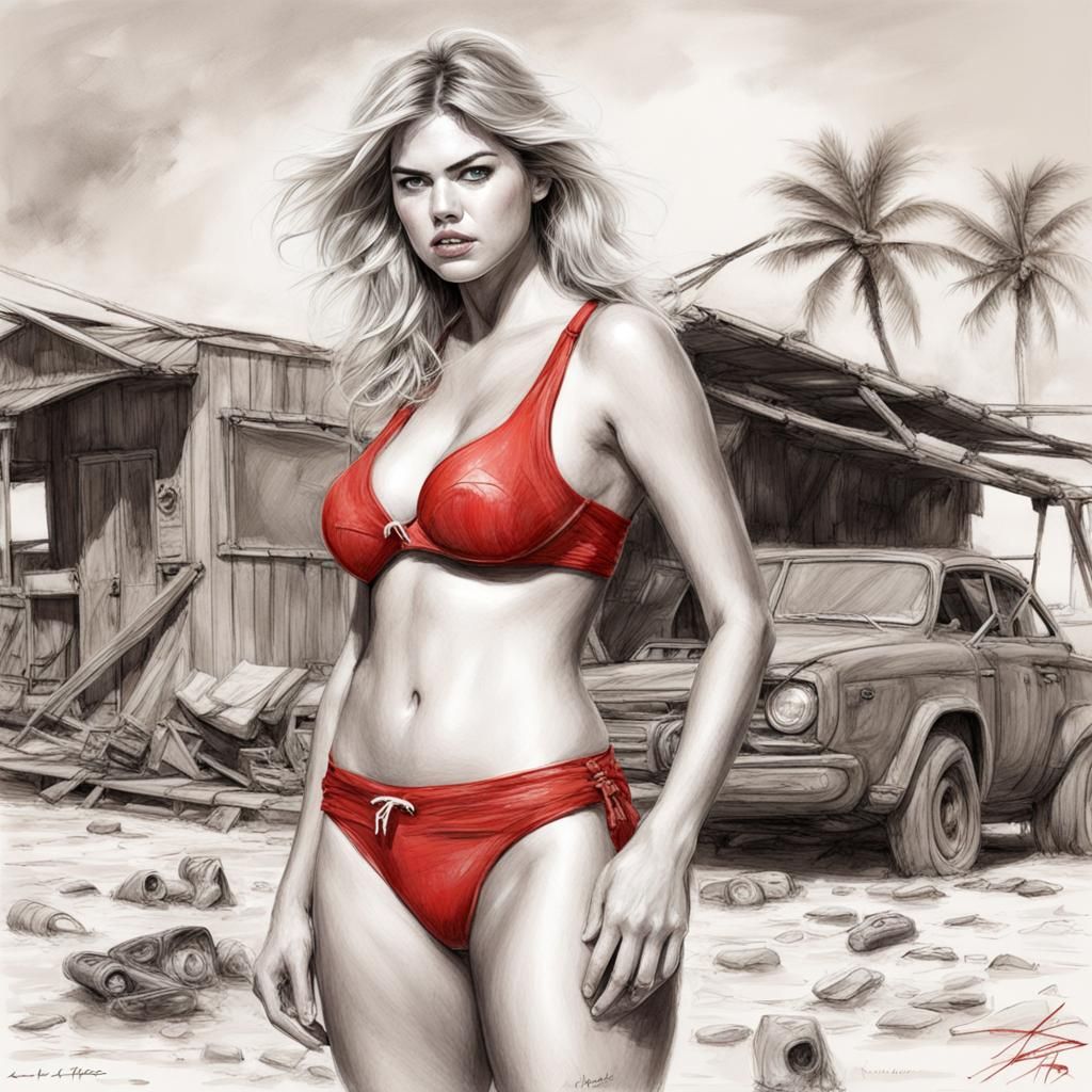 Kate Upton in Red Bikini: Post-Apocalyptic Sketch