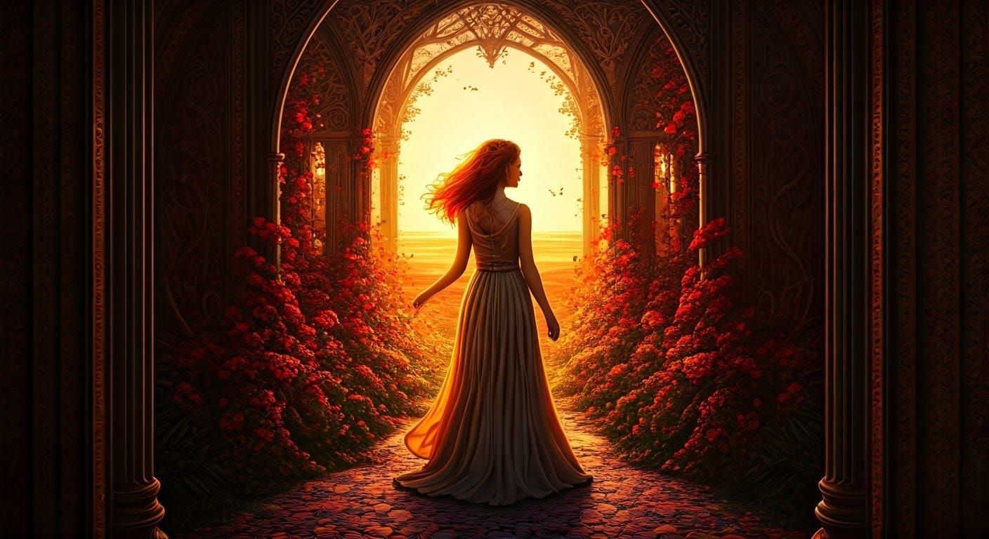 Quilted Sunset Woman in Enchanted Forest