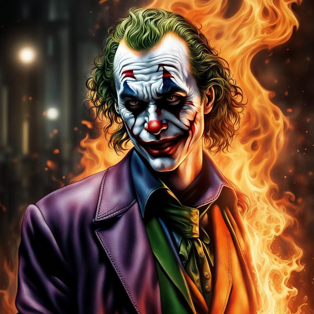 Hyper Realistic Joker Amidst Flames