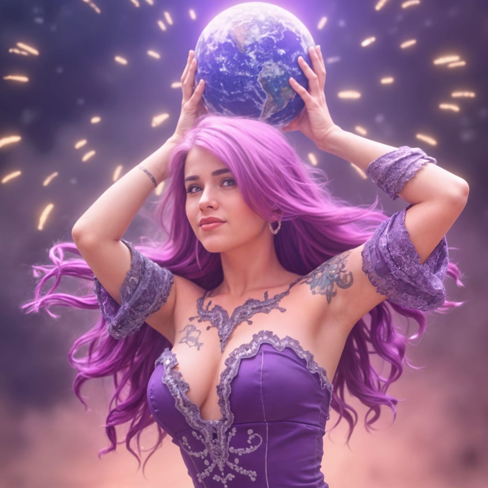 Fantastical Goddess of the New Year in Elegant Dress with Fi...