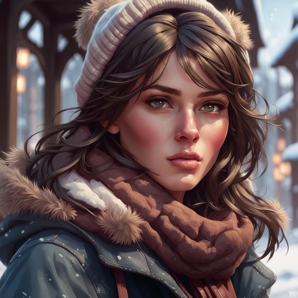 Detailed Portrait of Woman in Winter Clothes