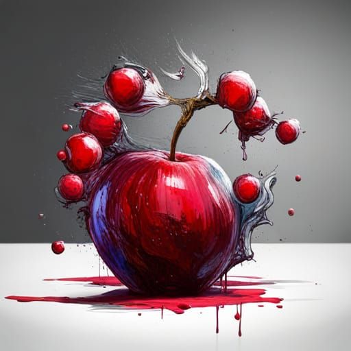 Exploding Paint Apple Diorama in Digital Splatter Art