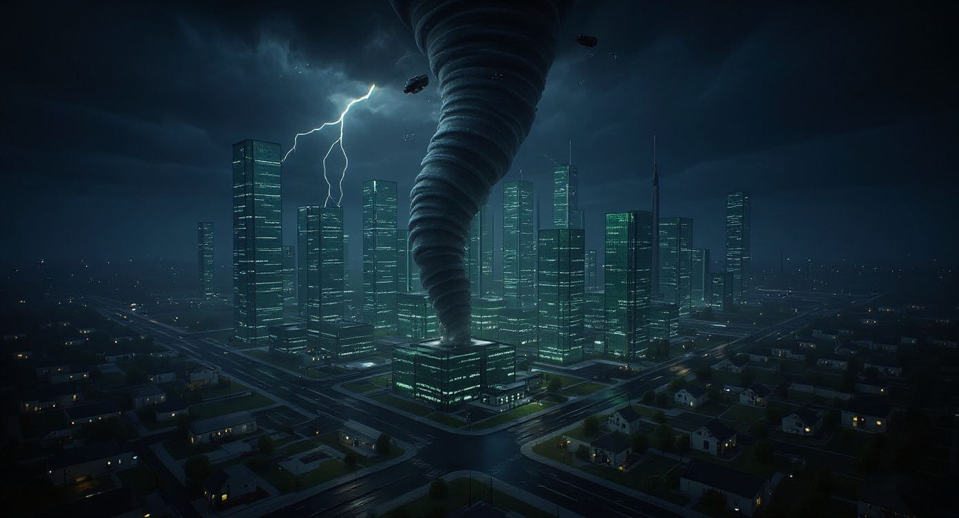 Futuristic Cityscape with Green Glass Skyscrapers