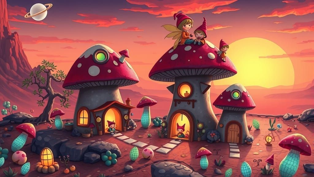 Whimsical Chibi Fairies and Gnomes Build Homes on Mars