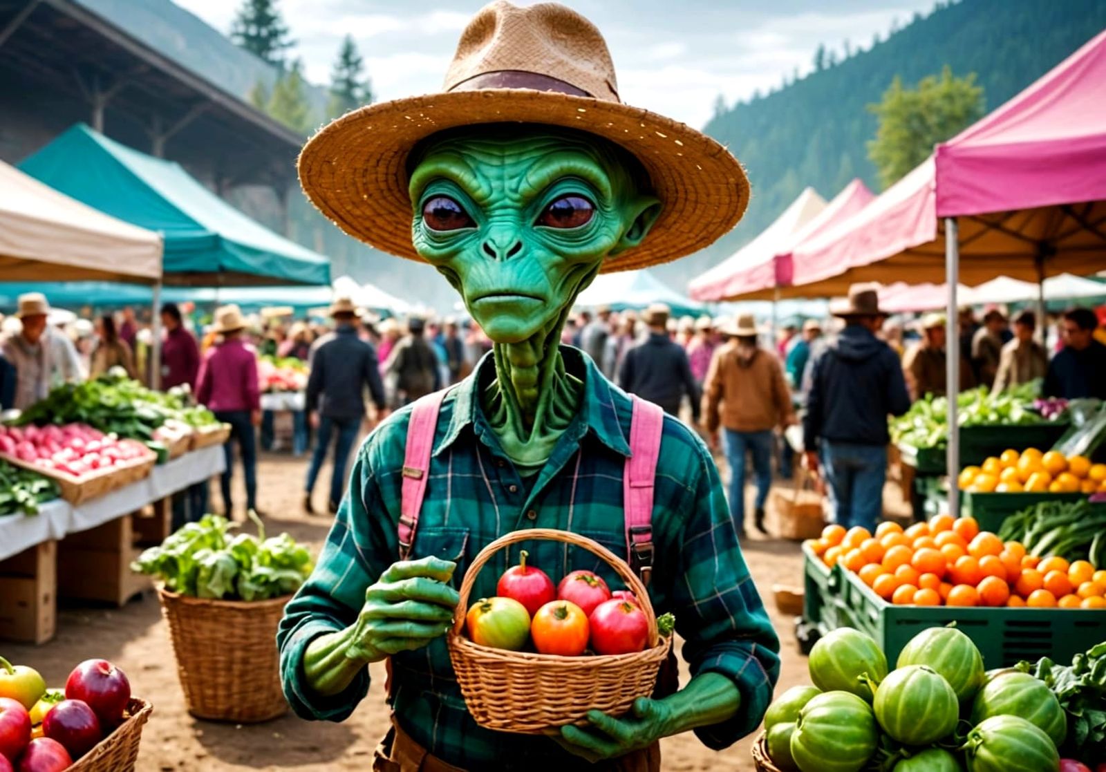 Alien Farmer at a Fluorescent Market, Comic Book Art