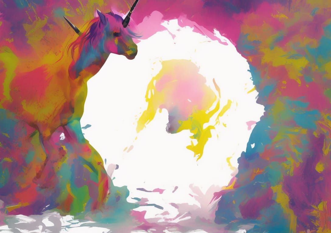 Unicorn with pink, yellow and light blue horn