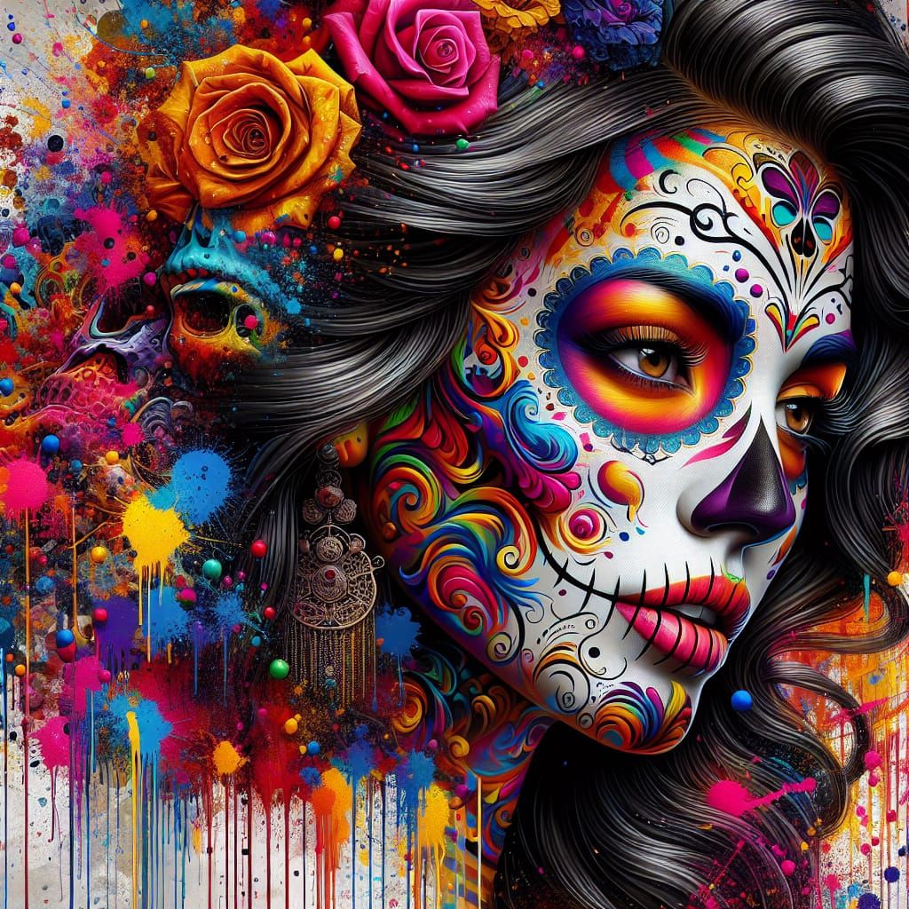 Colorful Día de los Muertos Face Paint Digital Illustration