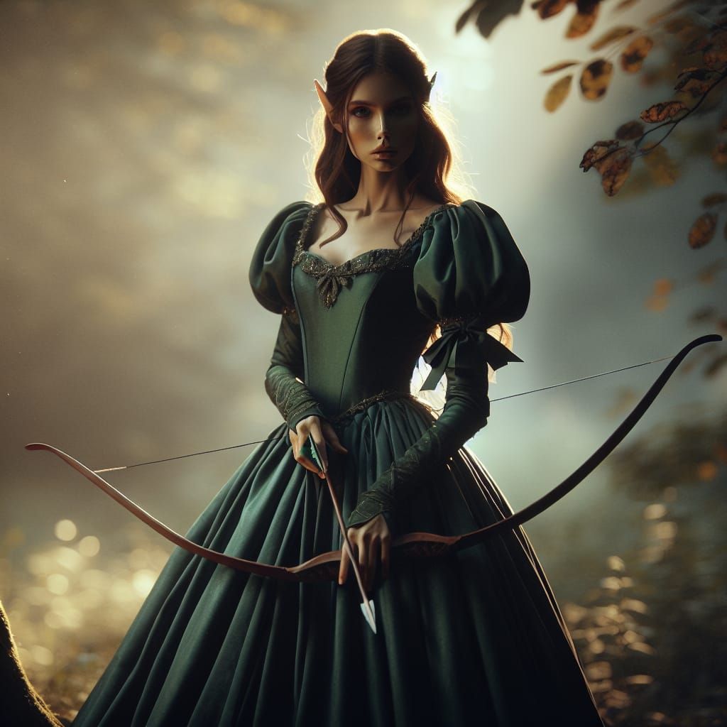 Epic Half-Elf Archer in Forest Green Gown