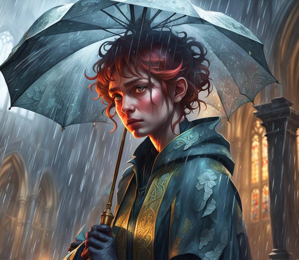 Imp in Triadic Colors, Taking Refuge in a Church