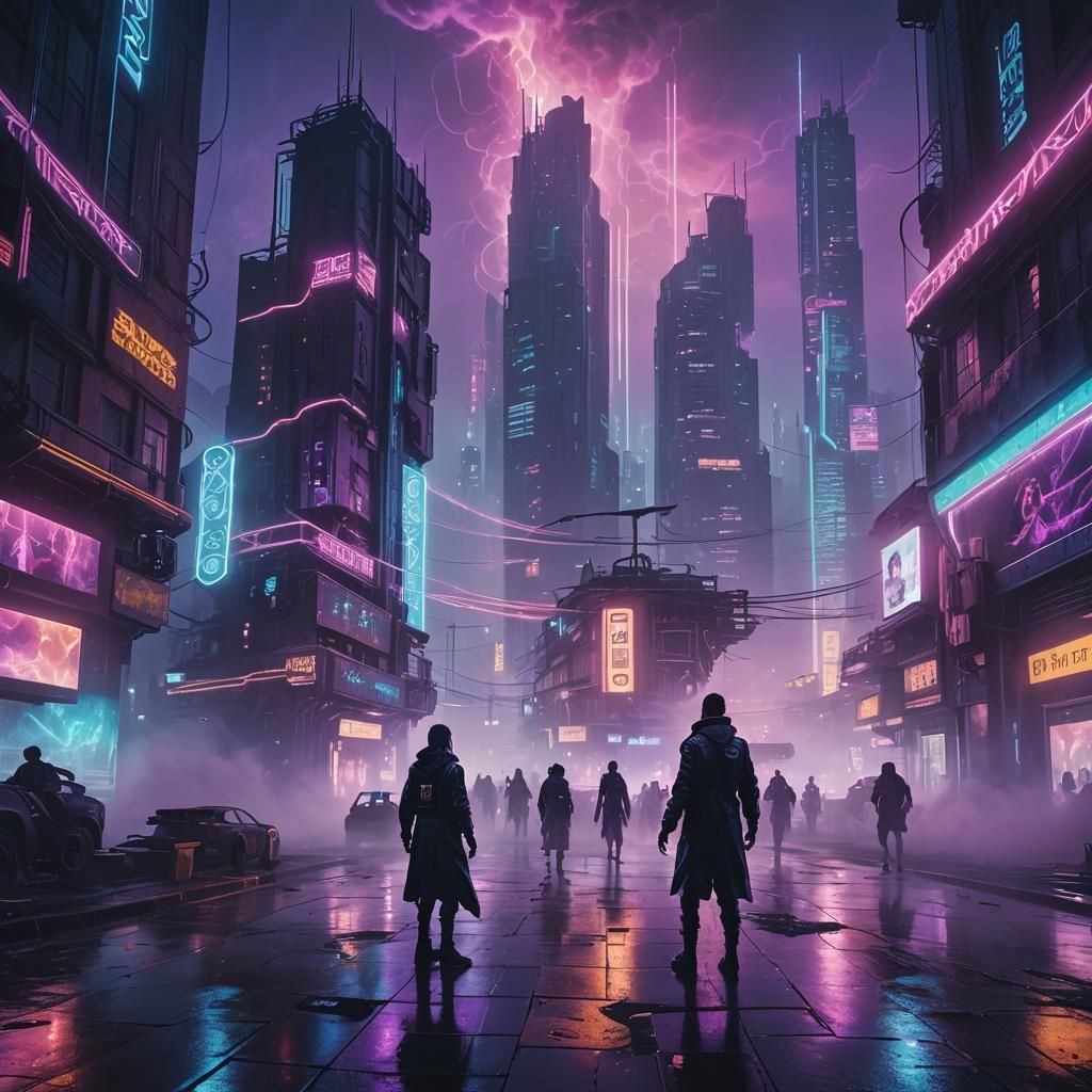 Neon Cyberpunk Cityscape with Electric Shadows