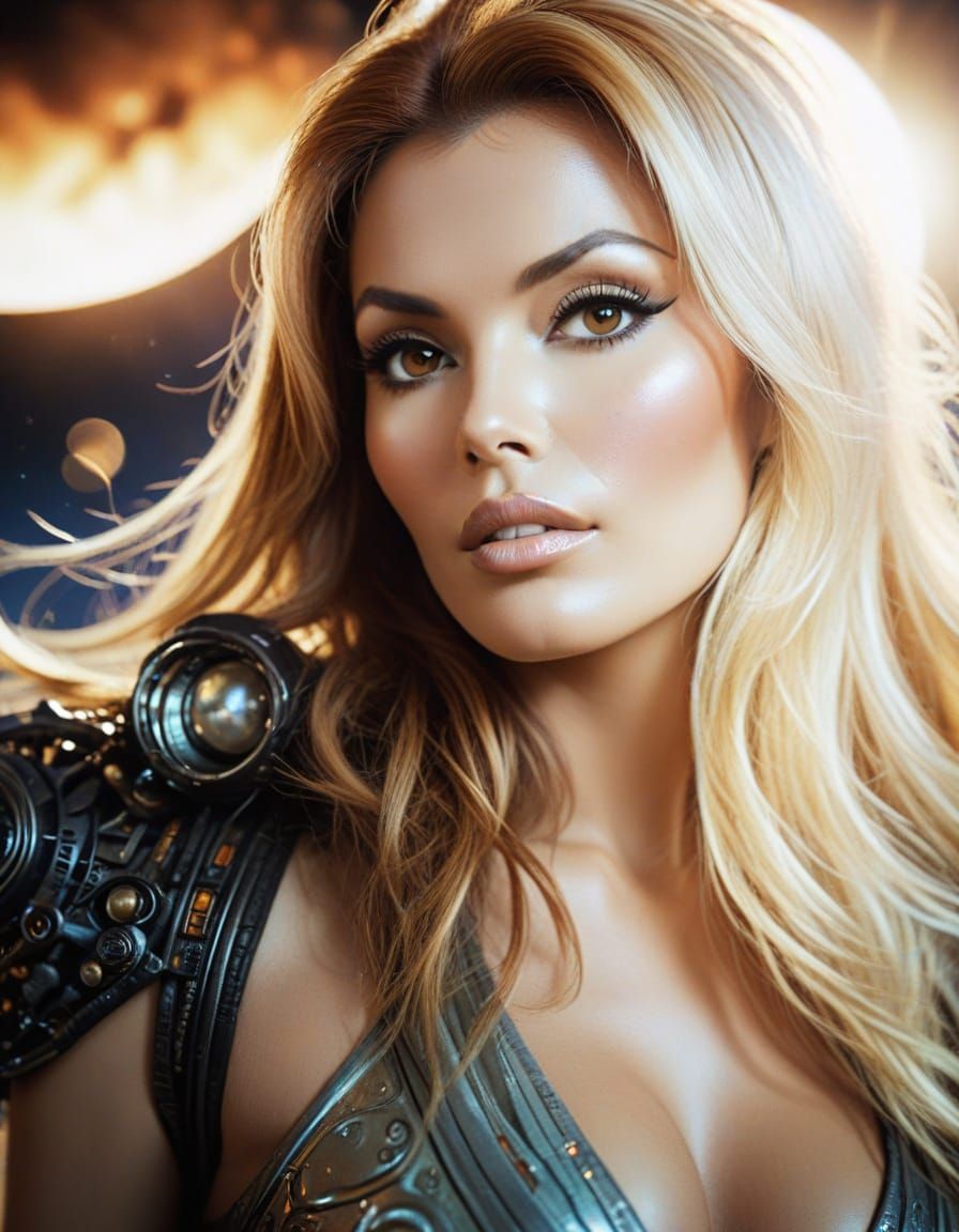 Retrofuturistic Goddess in Golden Light