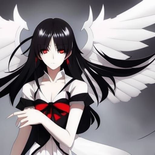 Dark Angel Girl in Anime Style with Wings
