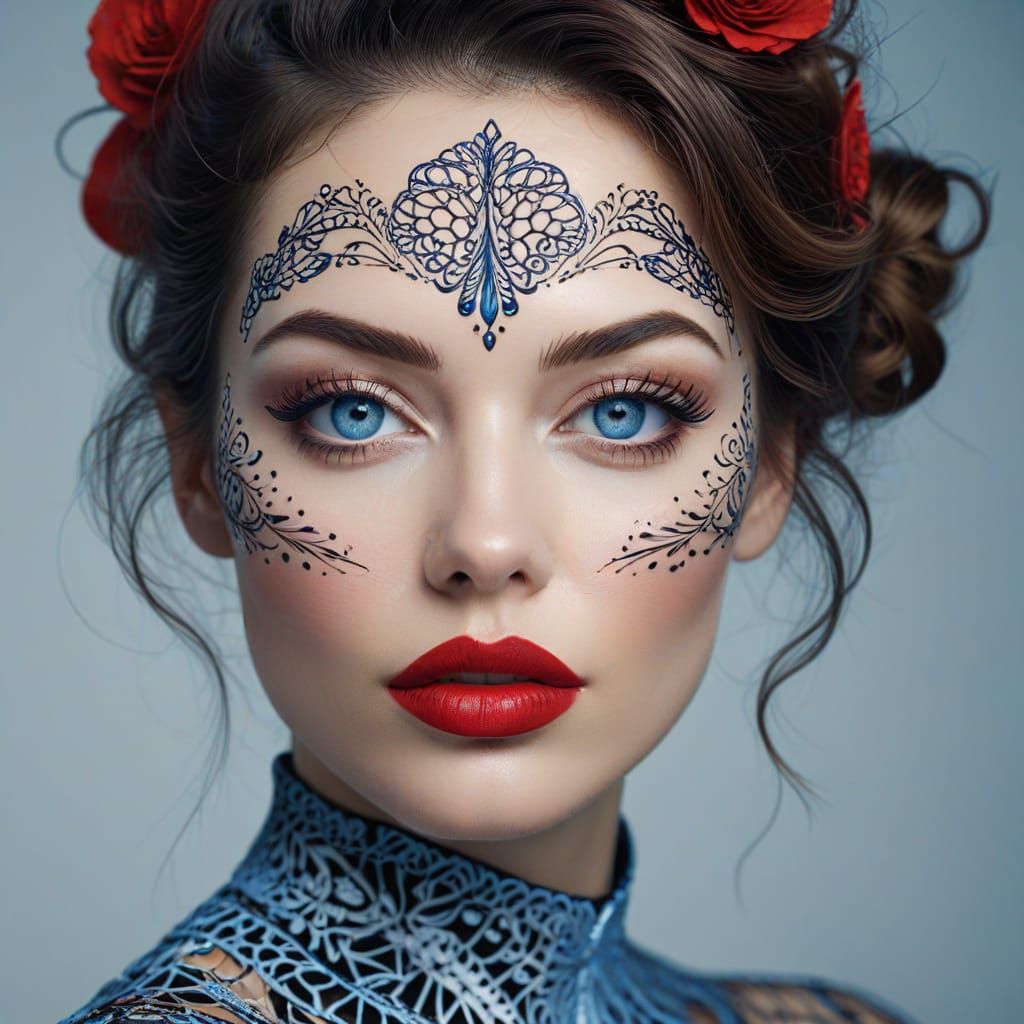 Elegant Woman with Zentangle Hair in Fashion Portrait