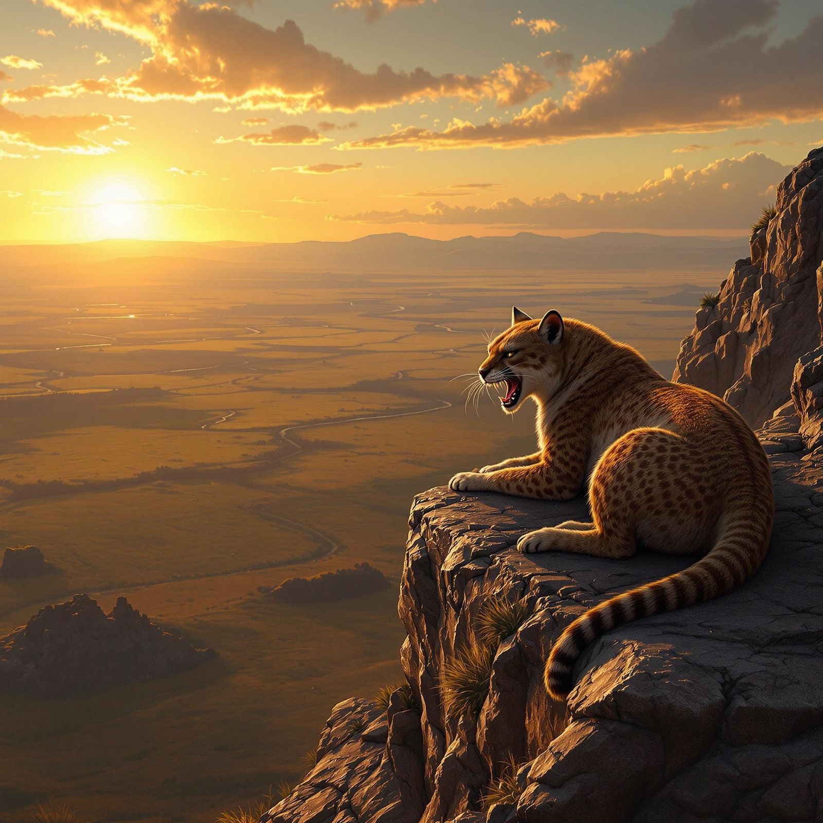 Saber-Toothed Cat Overlooking Prehistoric Landscape