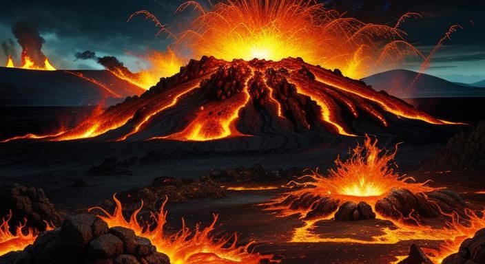 Flaming Fire Elemental in Volcanic Landscape