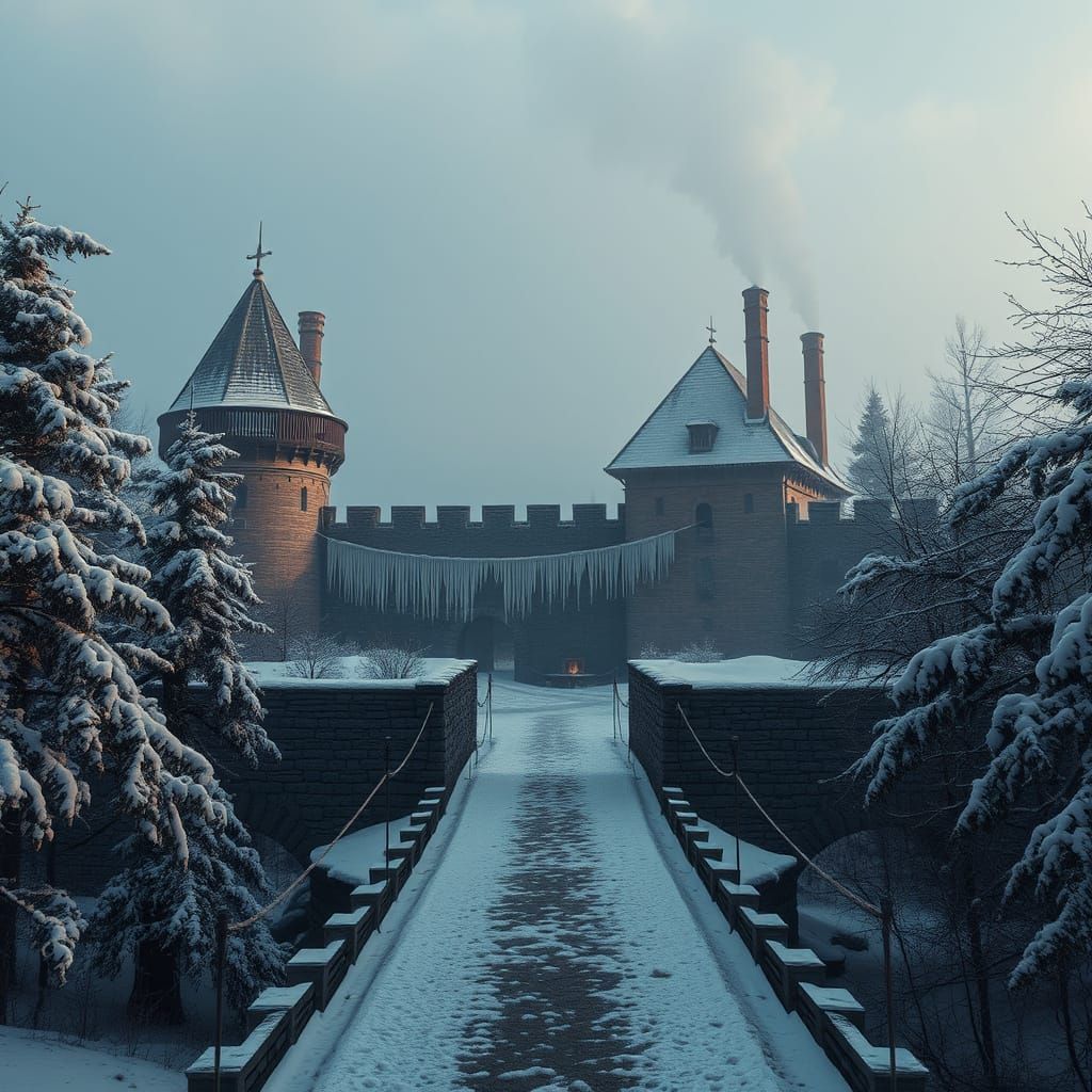 German Fortress in Snowy Forest - Ultrarrealistic Winter Sce...