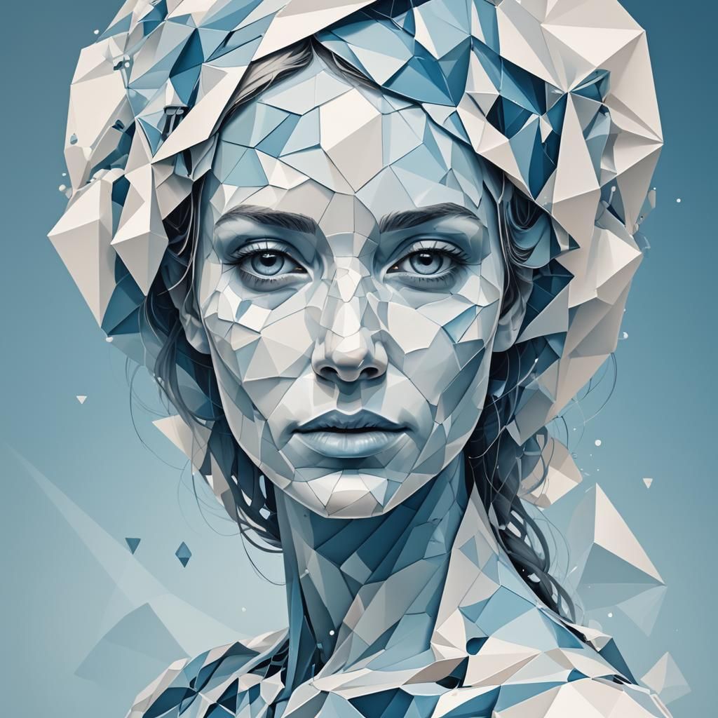 Polygonal Woman's Face in Surreal Fantasy Style
