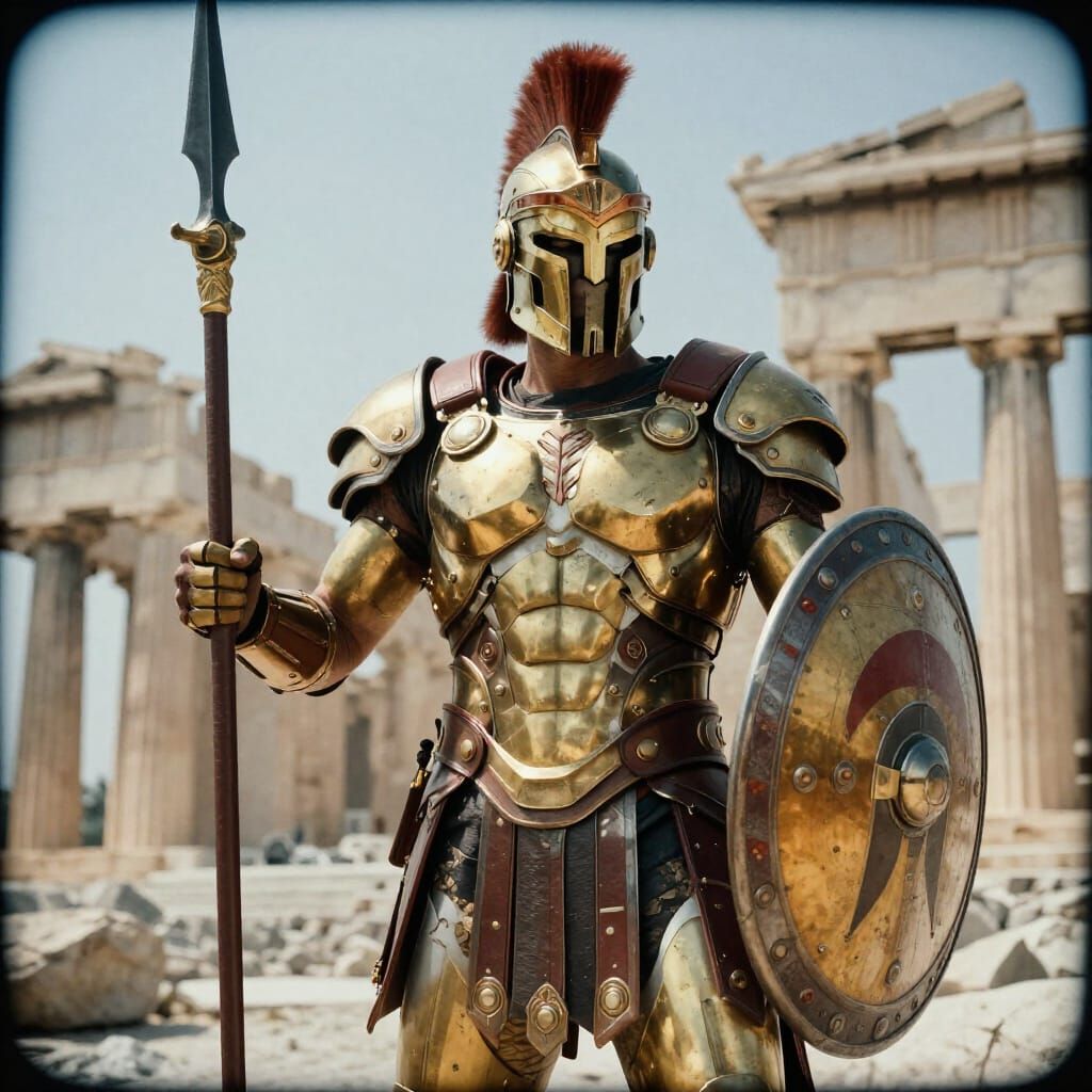 Spartan Warrior in Cyber Armour Guards Athens