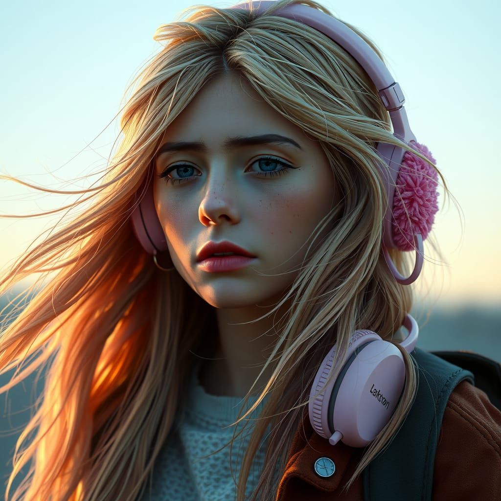 Sad Blonde Woman Portrait in Hyper-Realistic Style