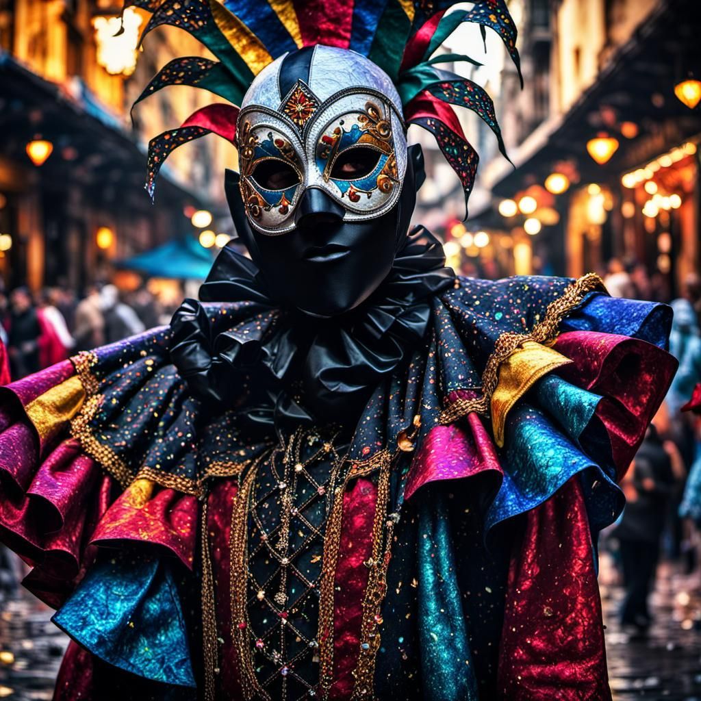 Harlequin in Costume at Renaissance Carnival